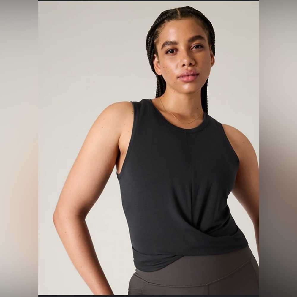 ATHELTA Black Front Knot Scoop Back Tank Top
